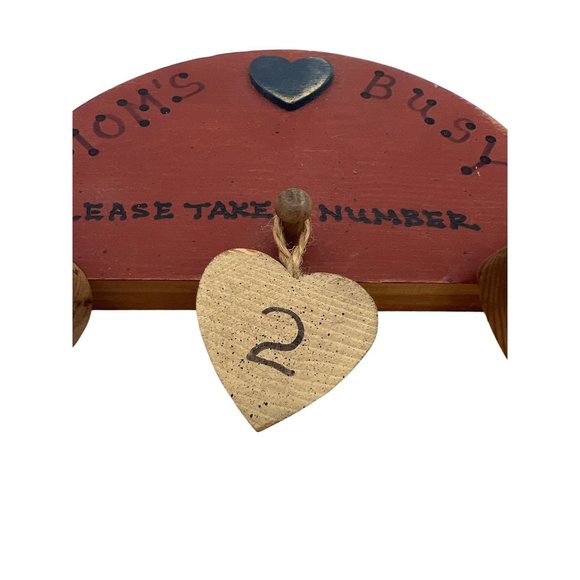 Mom's Busy Please Take a Number Wall Hanging Handmade Wood 8.75" x 4" - Picture 3 of 5